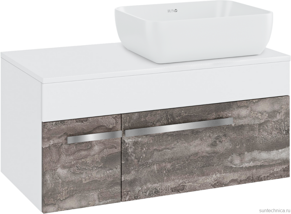Тумба с раковиной Runo Вудлайн 85 подвесная, железный камень, раковина Cuatro 50