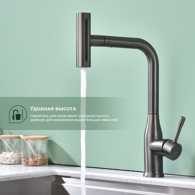 Смеситель для кухни с мультифункциональным изливом Splenka S206.49.09, графит