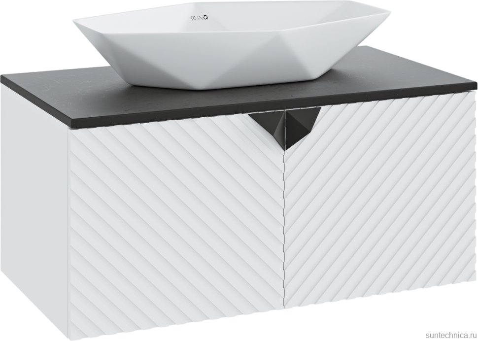 Мебель для ванной комнаты Runo Андорра 85 белая матовая, черная, раковина Poligono 65