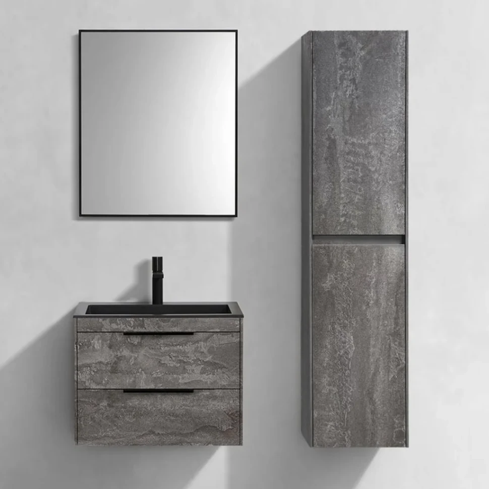 Мебель для ванной комнаты Vincea Chiara 2D 60, 2 ящика, камень, с черной раковиной