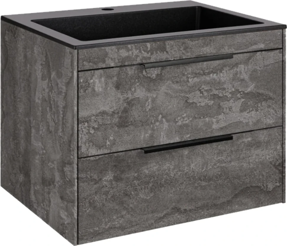 Мебель для ванной комнаты Vincea Chiara 2D 60, 2 ящика, камень, с черной раковиной