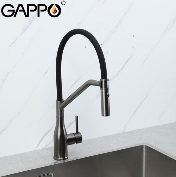 Смеситель для кухни Gappo G4098-19 с гибким изливом, оружейная сталь