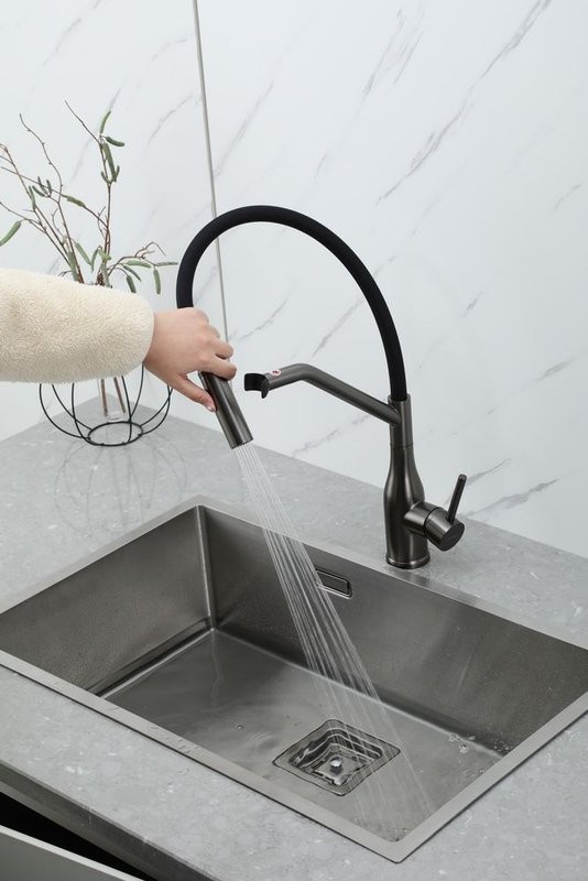 Смеситель для кухни Gappo G4098-19 с гибким изливом, оружейная сталь