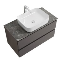 Тумба под раковину со столешницей BelBagno Kraft 100 подвесная, матовая темно-серая, столешница kep-100-grn