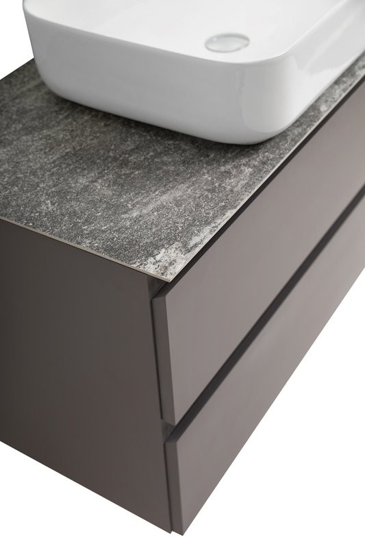 Тумба под раковину со столешницей BelBagno Kraft 100 подвесная, матовая темно-серая, столешница kep-100-grn