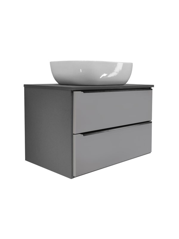 Тумба с раковиной Runo Мальта 70 подвесная, темно-серая, серая