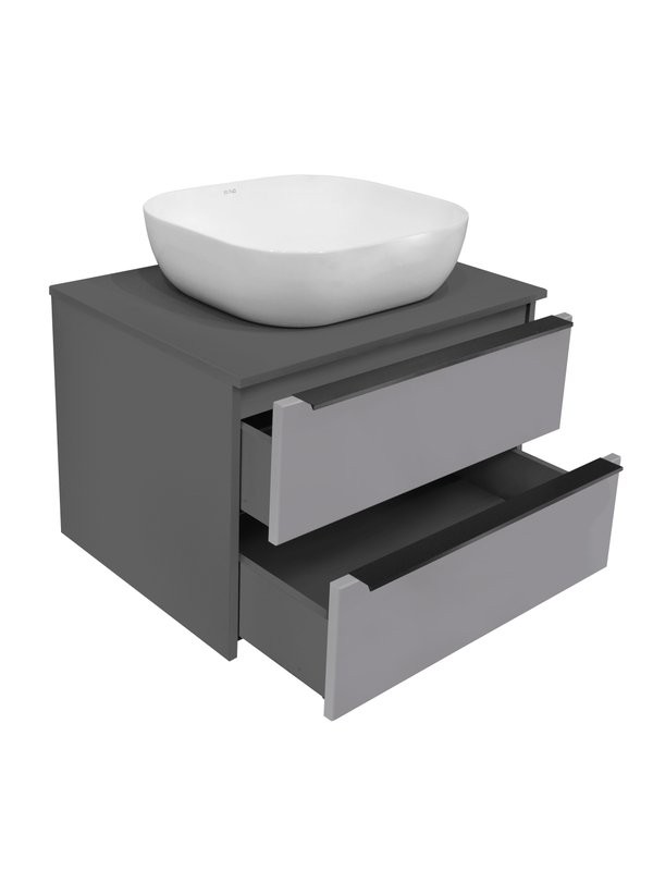 Тумба с раковиной Runo Мальта 70 подвесная, темно-серая, серая