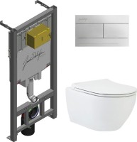 Комплект Унитаз подвесной beWash Bogen 88303201 с сиденьем микролифт белый + Инсталляция Jacob Delafon + Кнопка E4316-CP хром глянцевый