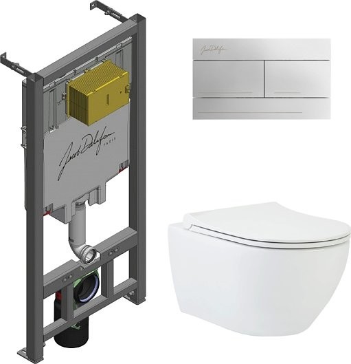 Комплект Унитаз подвесной beWash Bogen 88303201 с сиденьем микролифт белый + Инсталляция Jacob Delafon + Кнопка E4316-CP хром глянцевый