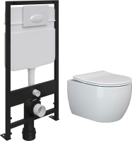 Комплект Унитаз подвесной Ceramicanova Play CN3001 с микролифтом, безободковый + Инсталляция EWRIKA ProLT 0026-2020 + Кнопка 0052 белая