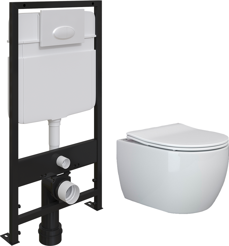 Комплект Унитаз подвесной Ceramicanova Play CN3001 с микролифтом, безободковый + Инсталляция EWRIKA ProLT 0026-2020 + Кнопка 0052 белая