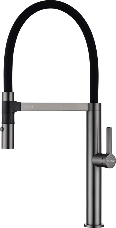 Смеситель для кухни Paulmark Leader Le214101-GM с гибким изливом, вороненая сталь