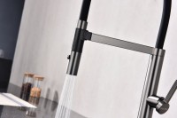 Смеситель для кухни Paulmark Leader Le214101-GM с гибким изливом, вороненая сталь