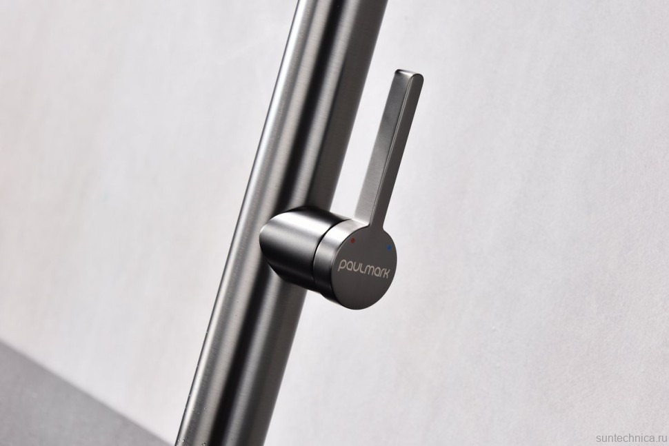 Смеситель для кухни Paulmark Leader Le214101-GM с гибким изливом, вороненая сталь