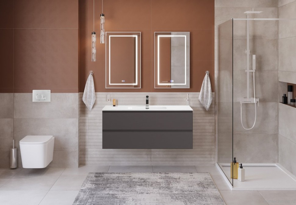 Мебель для ванной комнаты BelBagno Kraft 120 подвесная, матовая темно-серая, раковина bb1200etl