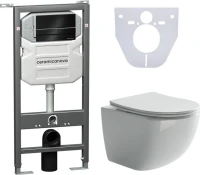 Комплект Унитаз подвесной Ceramicanova Forma CN3009 безободковый, с микролифтом + Инсталляция Envision CN1002B + Кнопка Flat, черная матовая
