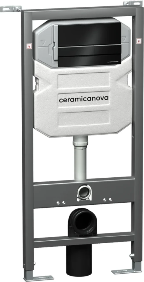 Комплект Унитаз подвесной Ceramicanova Forma CN3009 безободковый, с микролифтом + Инсталляция Envision CN1002B + Кнопка Flat, черная матовая