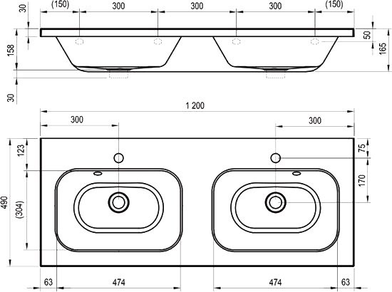 Тумба с раковиной Ravak Chrome II SD 120 глянцевая белая, ручки черные 152 мм