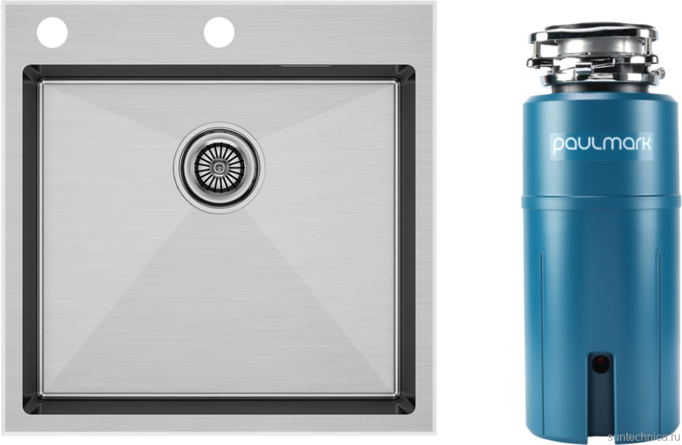 Комплект Мойка Paulmark Kroner-Edge PM775151-BS брашированная сталь + Измельчитель Intenso