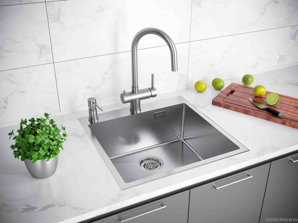 Комплект Мойка Paulmark Kroner-Edge PM775151-BS брашированная сталь + Измельчитель Intenso