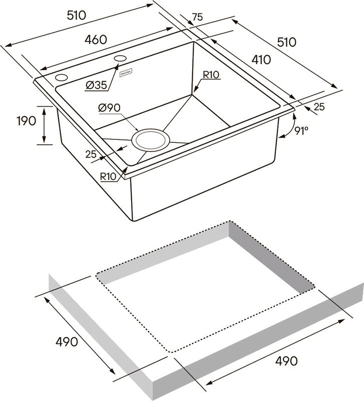 Комплект Мойка Paulmark Kroner-Edge PM775151-BS брашированная сталь + Измельчитель Intenso