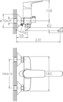 Смеситель для ванны с душем Haiba HB60506 Смеситель для ванны с душем Haiba HB60506