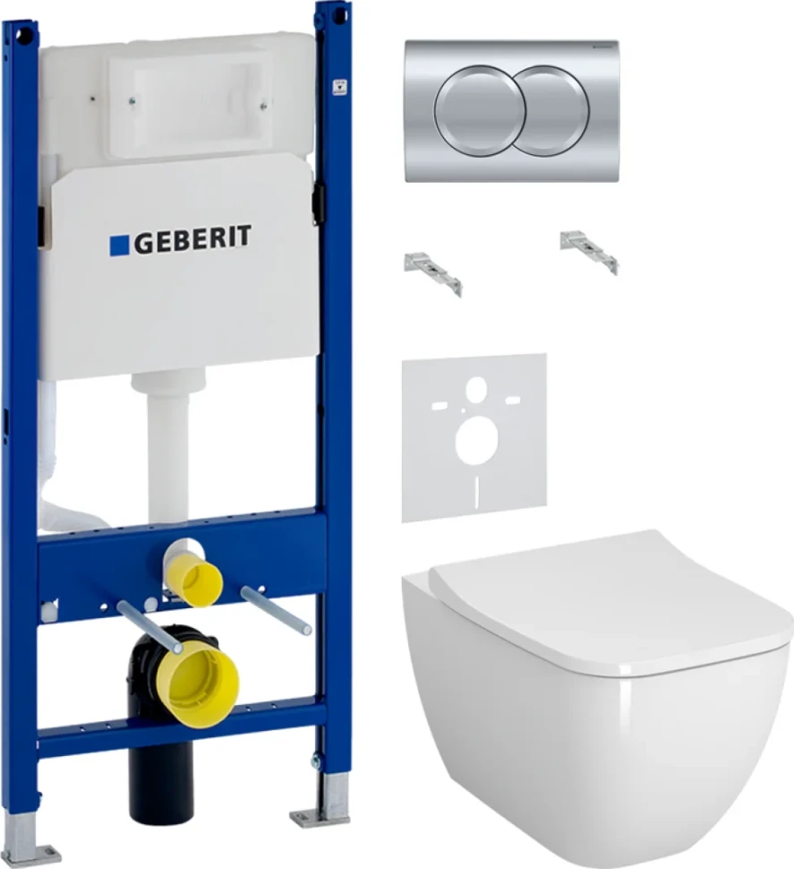 Комплект Унитаз подвесной VitrA Shift 7742B003-0075 белый глянцевый + Крышка Integra Square 191-003-009 с микролифтом + Инсталляция Geberit Duofix Delta 458.149.21.1 с кнопкой смыва, хром + Звукоизоляция