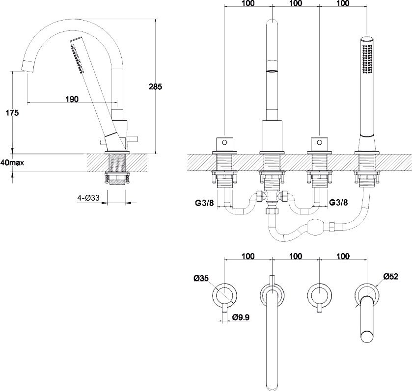Смеситель на борт ванны WHITECROSS Y Y1232NIB С ВНУТРЕННЕЙ ЧАСТЬЮ, брашированный никель