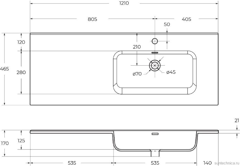 Тумба с раковиной BelBagno Kraft R, 120 2 ящика, дверца, rovere tabacco