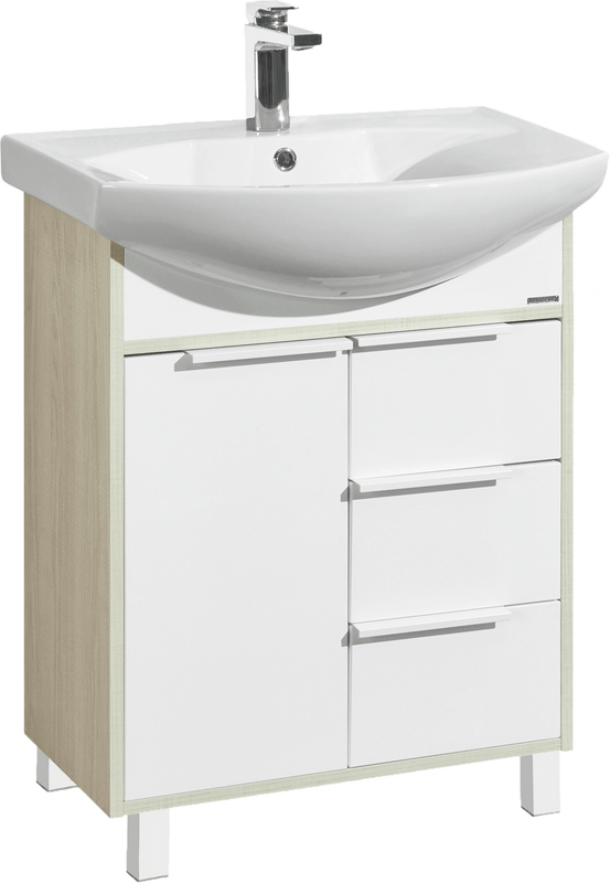 Тумба с раковиной AQUATON Рико 65 белая, ясень фабрик