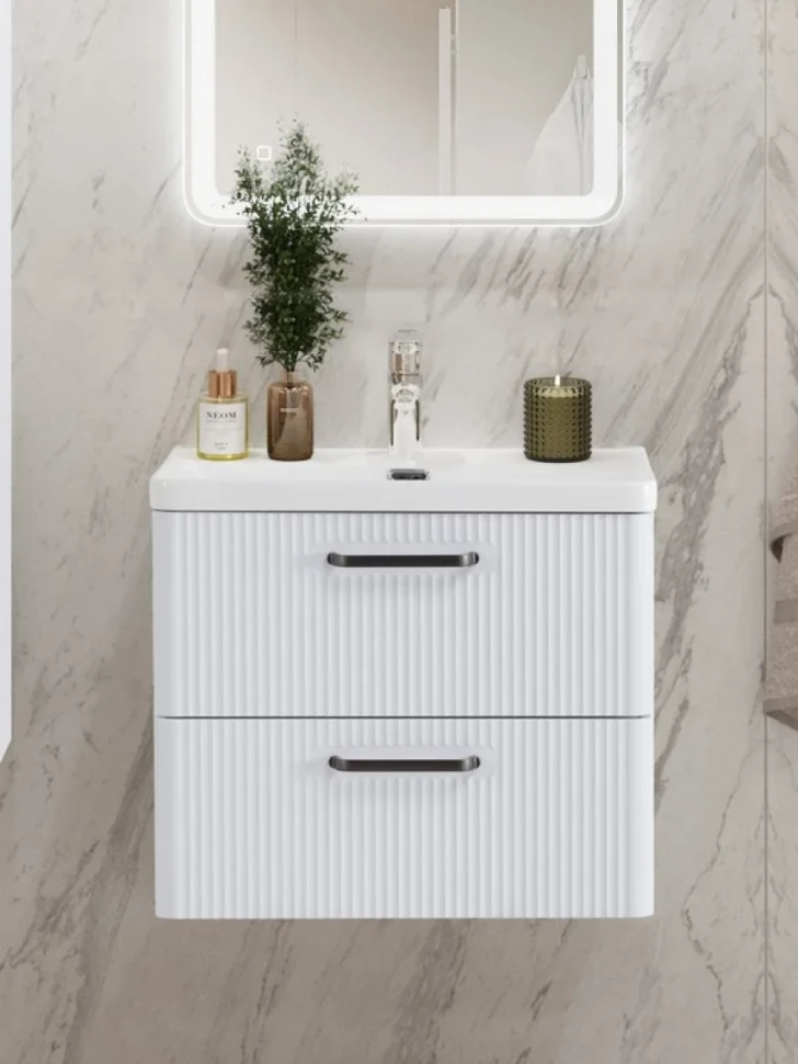Мебель для ванной комнаты BelBagno Due 60 ручки матовый темный никель, bianco lucido