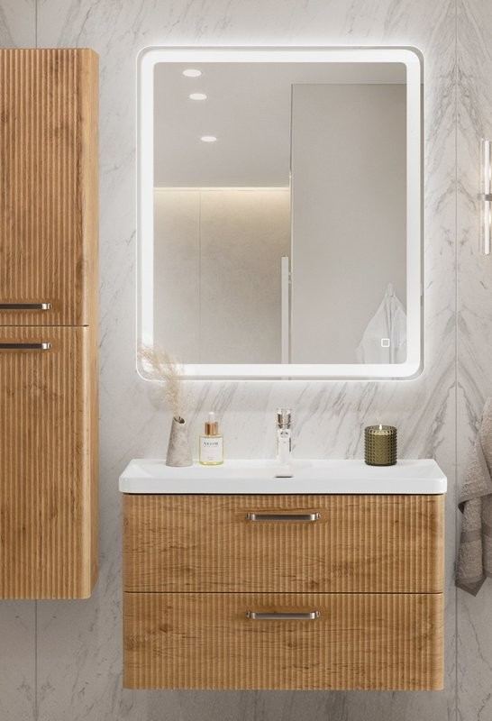 Тумба с раковиной BelBagno Due 80 ручки матовый атласный никель, rovere nature