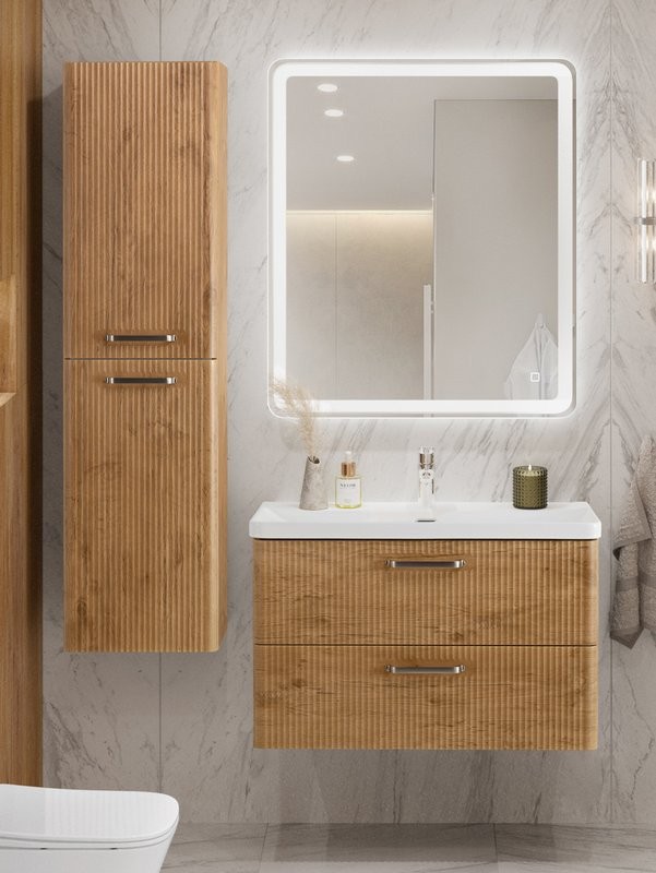Тумба с раковиной BelBagno Due 80 ручки матовый атласный никель, rovere nature