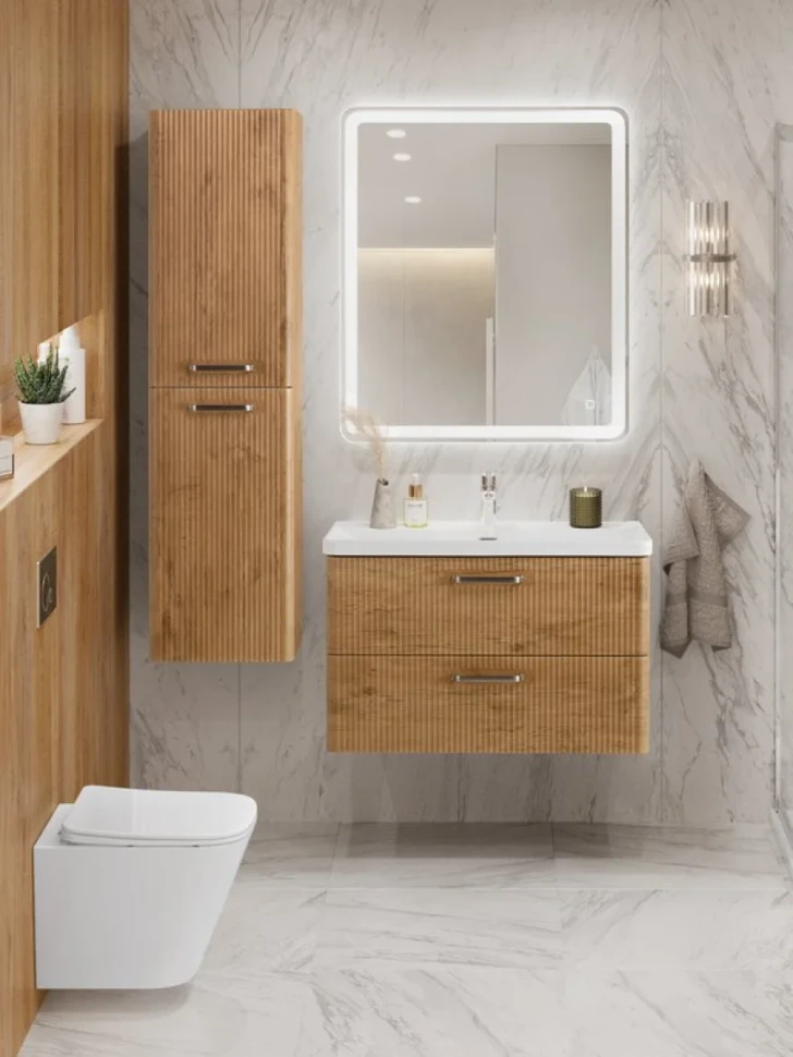 Тумба с раковиной BelBagno Due 80 ручки матовый атласный никель, rovere nature