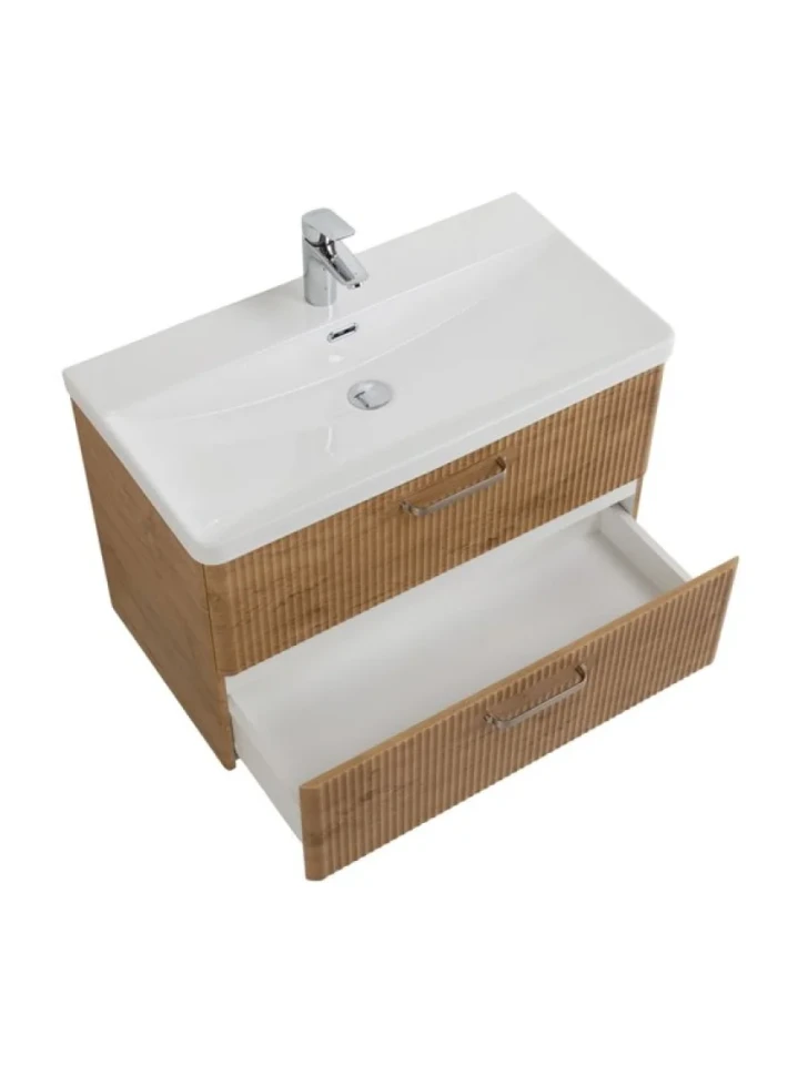 Тумба с раковиной BelBagno Due 80 ручки матовый атласный никель, rovere nature