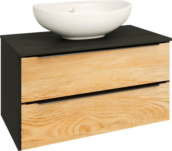 Тумба с раковиной Runo Мальта 85, подвесная, дуб, черная