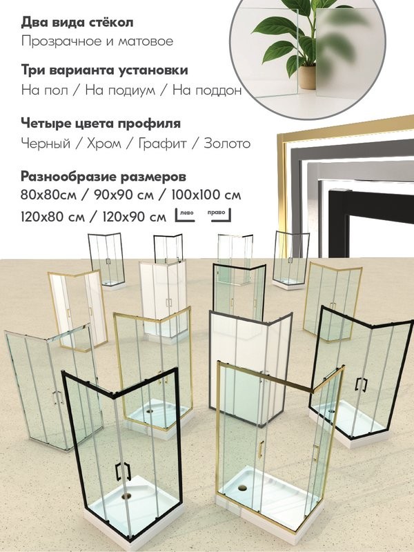 Душевой уголок Triton Фикс 120x90 см, без поддона, профиль блэк