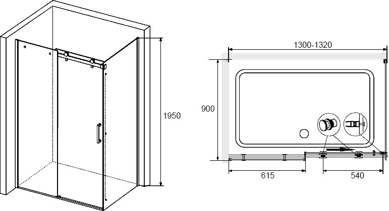 Душевой уголок RGW Tornado TO-14+90 см (130-132)x90x195 профиль хром, стекло прозрачное