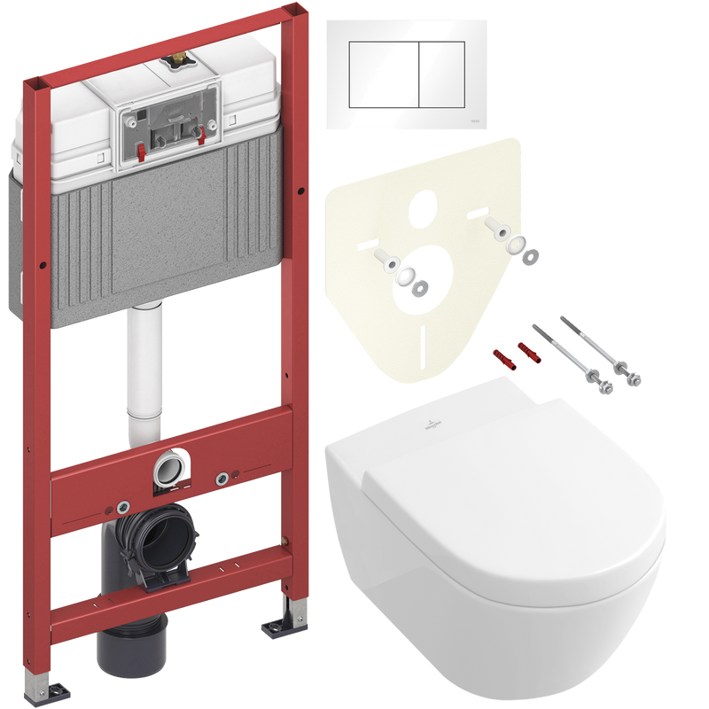 Комплект Унитаз подвесной Villeroy & Boch Subway 2.0 5614 R001 + Крышка 9M68 S101 с микролифтом, петли хром + Инсталляция TECE Base 9400413 4 в 1 с кнопкой смыва