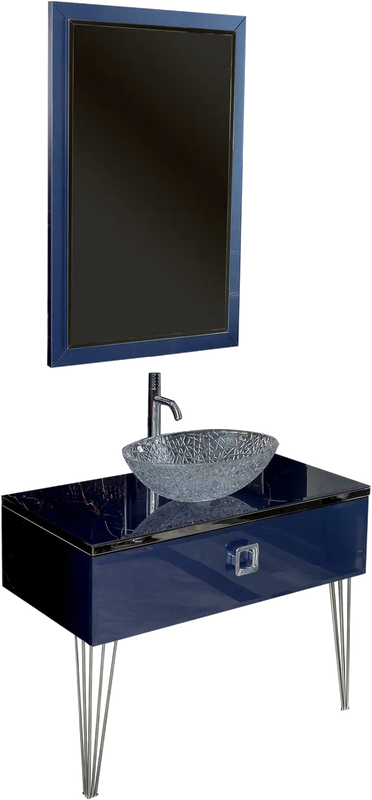Мебель для ванной комнаты Armadi Art Lucido 100 насыщенный синий, раковина 813, ножки хром