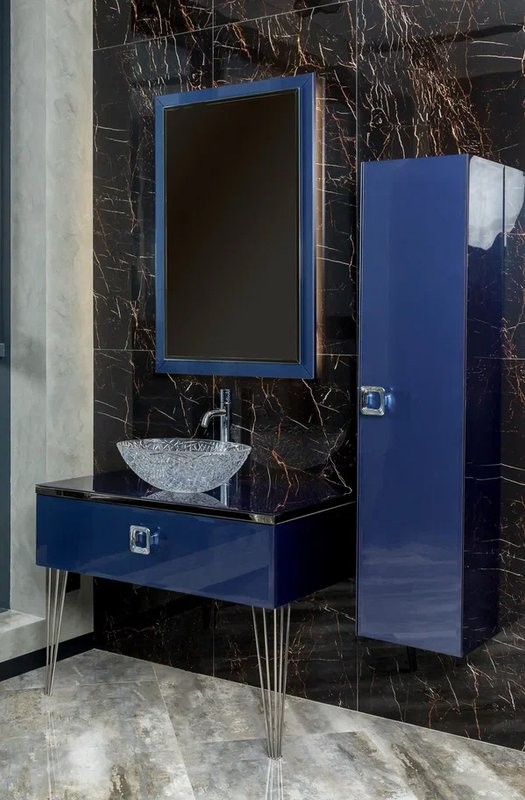 Мебель для ванной комнаты Armadi Art Lucido 100 насыщенный синий, раковина 813, ножки хром