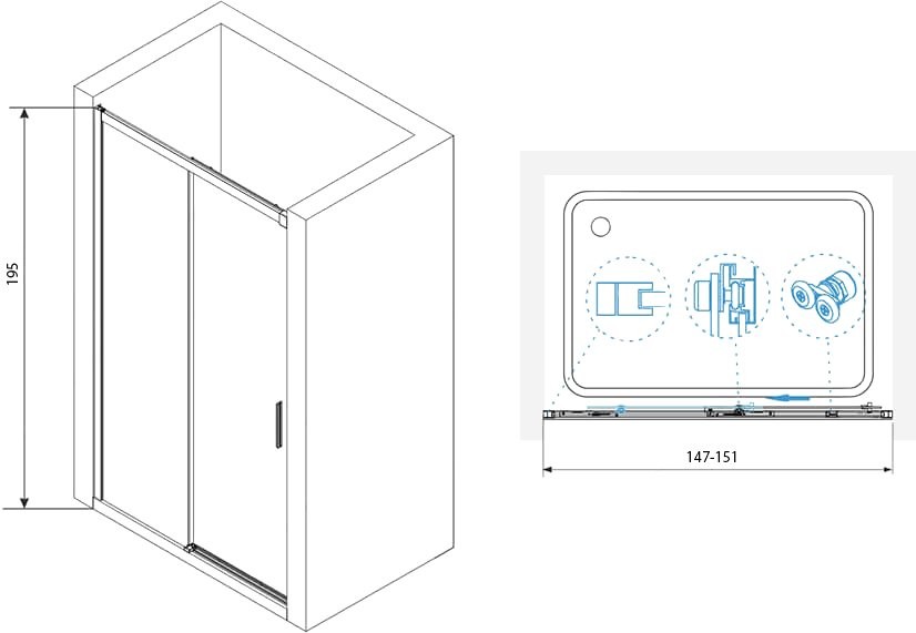 Душевой уголок RGW Leipzig LE-12B+80 см (147-151)x80x195 профиль черный матовый, стекло прозрачное