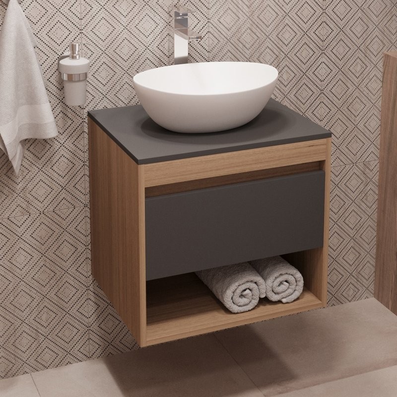 Тумба с раковиной Teymi Ritta 55 дуб эврика, матовый графит, раковина Lori 40