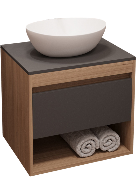 Тумба с раковиной Teymi Ritta 55 дуб эврика, матовый графит, раковина Lori 40