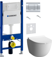 Комплект Унитаз подвесной VitrA Sento + Крышка + Инсталляция Geberit Duofix Delta 458.163.21.1 с кнопкой смыва, хром + Звукоизоляция