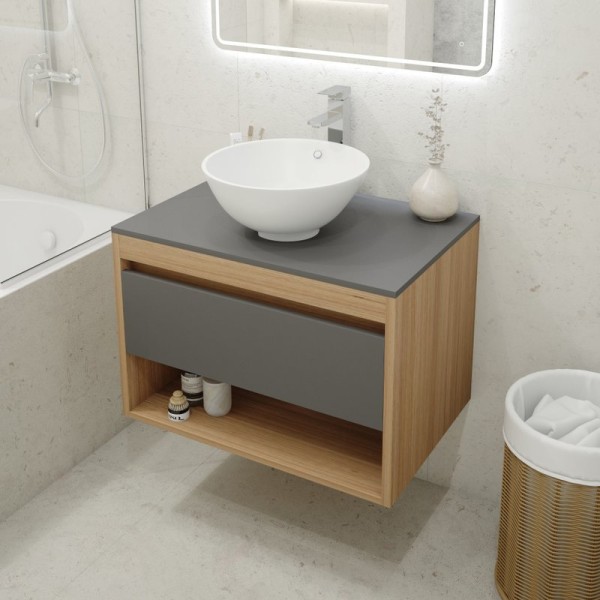 Тумба с раковиной Teymi Ritta 75 дуб эврика, матовый графит, раковина Lina kuppi D40
