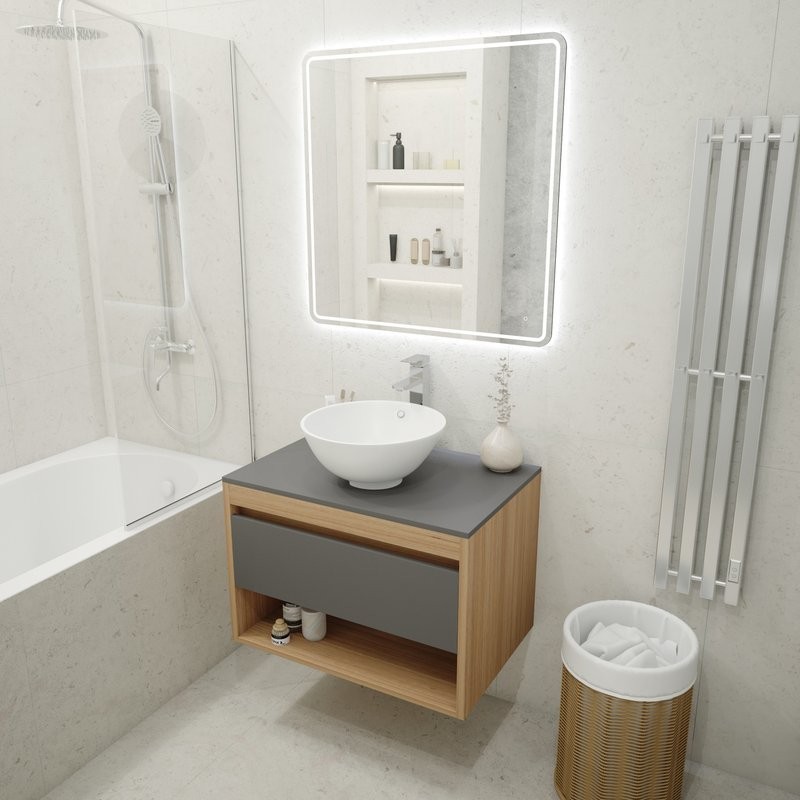 Тумба с раковиной Teymi Ritta 75 дуб эврика, матовый графит, раковина Lina kuppi D40