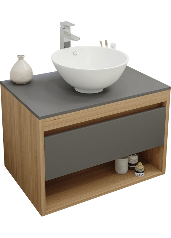 Тумба с раковиной Teymi Ritta 75 дуб эврика, матовый графит, раковина Lina kuppi D40