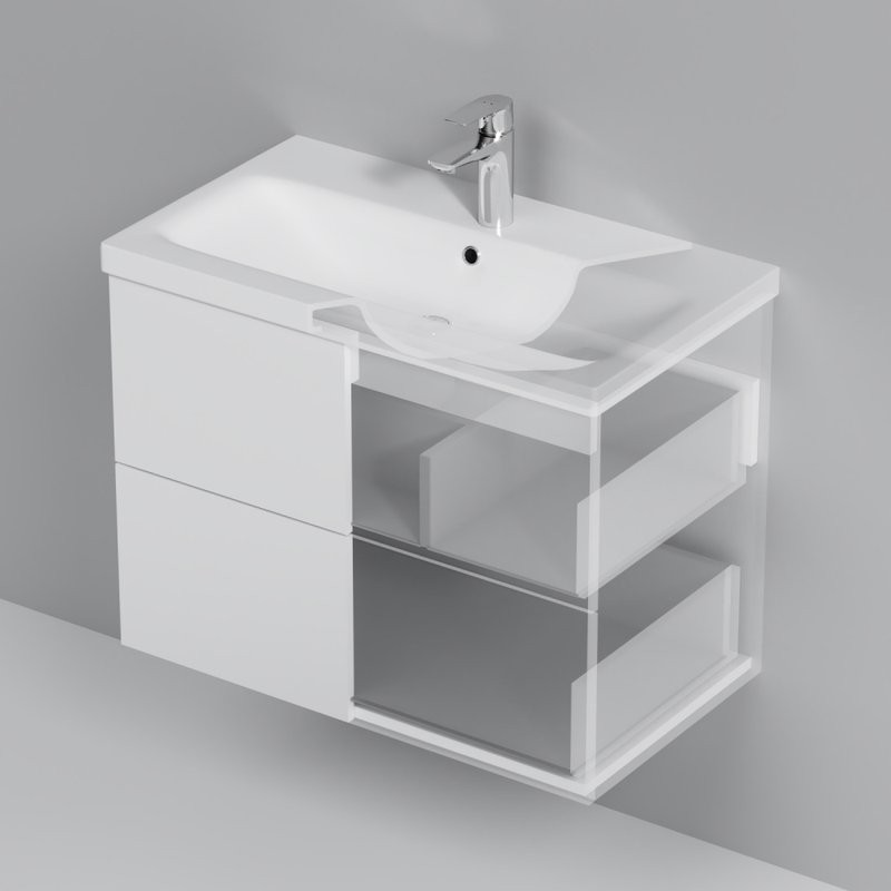 Тумба с раковиной AM.PM Gem 75 подвесная, белый глянец, с 2 ящиками