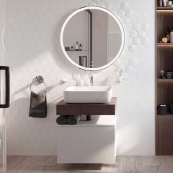 Мебель для ванной STWORKI Ольборг 60 столешница дуб карпентер, без отверстий, с тумбой 60, с раковиной STWORKI Soul 1 белой